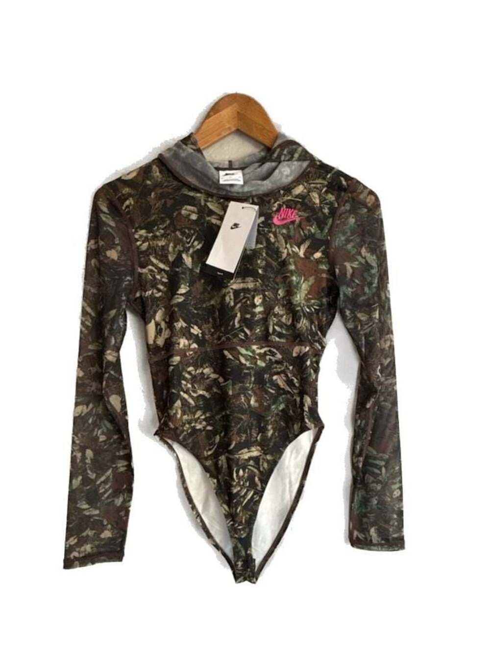NWT Nike Women's Long Sleeve Camo Mesh Bodysuit, FD5529-011, Size S